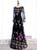 Black Tulle Embroidery Flower Long Sleeve Prom Dress