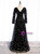 Black Tulle V-neck Little Daisy Long Sleeve Prom Dress