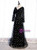 Black Tulle V-neck Little Daisy Long Sleeve Prom Dress