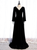 Long Sleeve V-neck Velvet Button Prom Dress