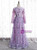 Purple Tulle Embroidery Long Sleeve Prom Dress