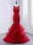 Red Mermaid Tulle Lace Appliques Beading Prom Dress