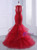Red Mermaid Tulle Lace Appliques Beading Prom Dress