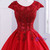 Red Ball Gown Satin Appliques Beading Prom Dresses
