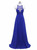 Royal Blue Chiffon Crystal Beading Pleats Prom Dress