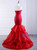 Red Mermaid Organza Ruffles Sweetheart Prom Dress