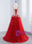 A-Line Red Tulle White Appliques Prom Dress