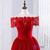 Red Hi Lo Lace Off the Shoulder Prom Dress