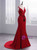 Red Mermaid V-neck Beading Prom Dress With Split