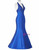 Royal Blue Mermaid Satin V-neck Backless Beading Sequins Prom Dress