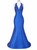 Royal Blue Mermaid Satin V-neck Backless Beading Sequins Prom Dress
