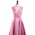 Simple Pink Satin V-neck Pleats Prom Dress