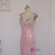 Pink Mermaid Sequins V-neck Crystal Prom Dress