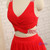 Red Chiffon Two Piece Pleats Beading Prom Dress