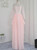 Pink Chiffon Appliques High Neck Prom Dress