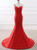 Red Mermaid Satin Beading Bow Prom Dress