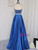 Royal Blue Two Piece Satin Halter Pearls Prom Dress