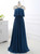 A-Line Blue Chiffon Halter Simple Prom Dress
