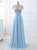 Blue Chiffon Sequins V-neck Pleats Prom Dress