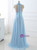 Blue Chiffon Sequins V-neck Pleats Prom Dress