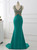 Green Mermaid V-neck Beading Crystal Prom Dress