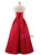 Red Satin Strapless Bow Formal Prom Dress