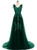 Green Tulle V-neck Backless Appliques Beading Prom Dress