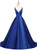 Royal Blue Satin Deep V-neck Backless Prom Dress