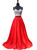 Red Two Piece Satin Spaghetti Straps Beading Prom Dress