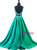 Green Two Piece Satin Beading Crystal Prom Dress