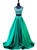 Green Two Piece Satin Beading Crystal Prom Dress