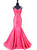 Hot Pink Mermaid Satin Backless Beading Prom Dress