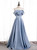 Fashion Blue Satin Strapless Pearls Prom Dress