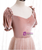 Pink Tulle Velvet Short Sleeve Pearls Prom Dress