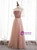 Simple Pink Tulle Velvet Short Sleeve Pearls Prom Dress