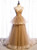 Gold Tulle Spaghetti Straps Prom Dress