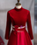 Burgundy Satin Velvet High Neck Long Sleeve Prom Dress