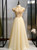 Gold Tulle Sequins High Neck Cap Sleeve Prom Dress