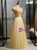 Gold Tulle Sequins High Neck Cap Sleeve Prom Dress