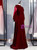 Burgundy Velvet Long Sleeve High Neck Bow Prom Dress