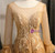 Gold Tulle Appliques Beading Long Sleeve Prom Dress