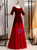 Popular Burgundy Tulle Velvet Short Sleeve Prom Dress