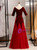 Popular Burgundy Tulle Velvet Short Sleeve Prom Dress