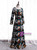 Black Colorful Embroidery Long Sleeve Prom Dress