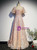 Pink Bateau Sequins Puff Sleeve Prom Dress