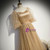 Gold Tulle Square Short Sleeve Sequins Prom Dress