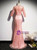 Pink Mermaid Short Sleeve Beading Prom Dress