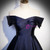 Navy Blue Satin Off the Shoulder Prom Dress