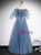 Blue Tulle Sequins Beading Pleats Off the Shoulder Prom Dress