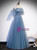 Blue Tulle Sequins Beading Pleats Off the Shoulder Prom Dress